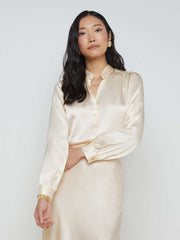 Bianca Long-Sleeve Silk Blouse in Pearl