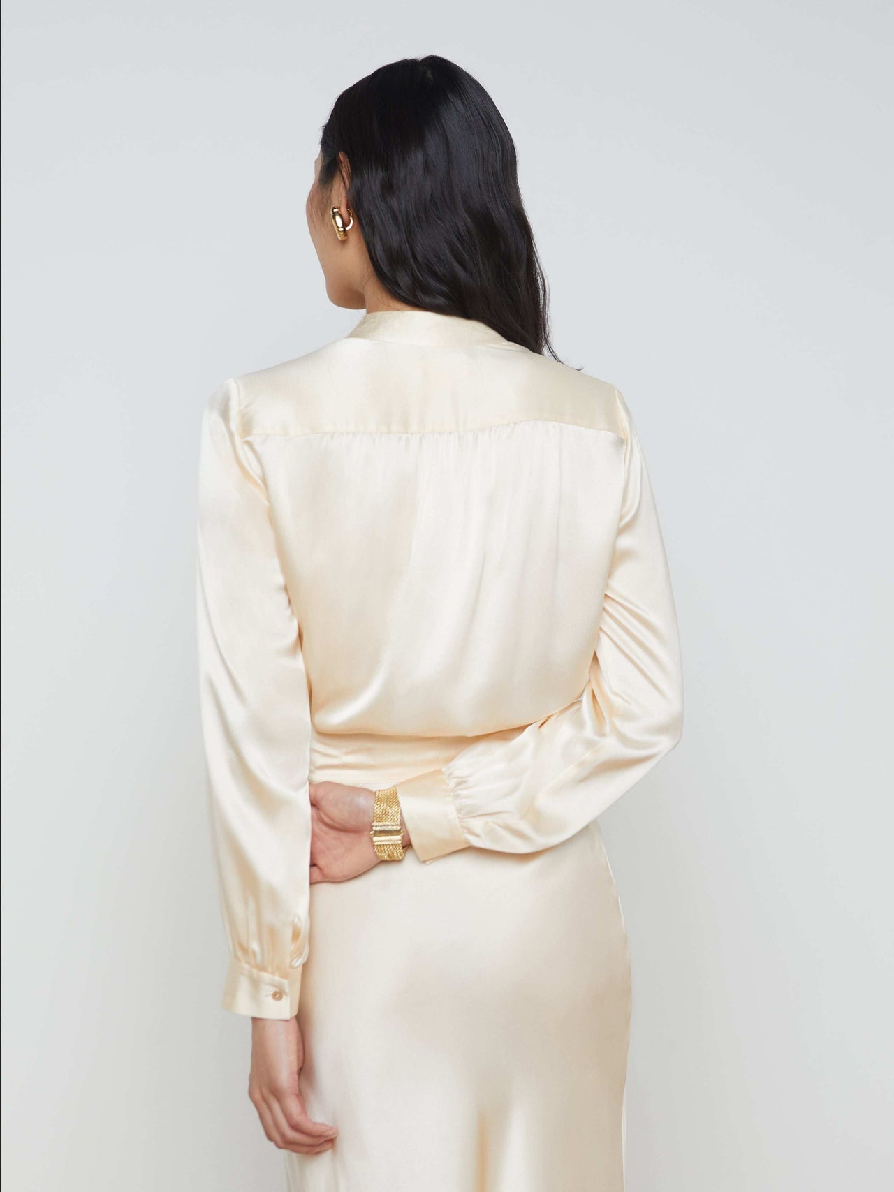 Bianca Long-Sleeve Silk Blouse in Pearl