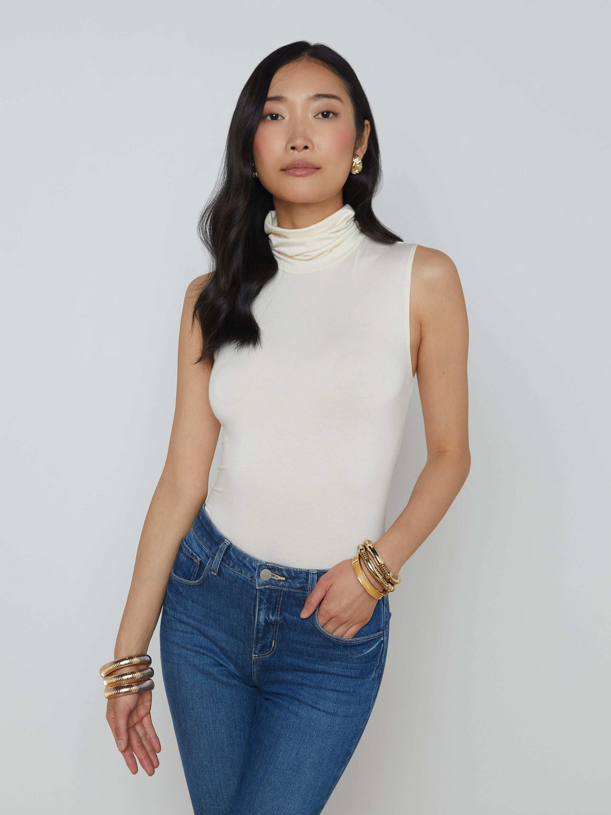 Ceci Sleeveless Turtleneck in Vintage White