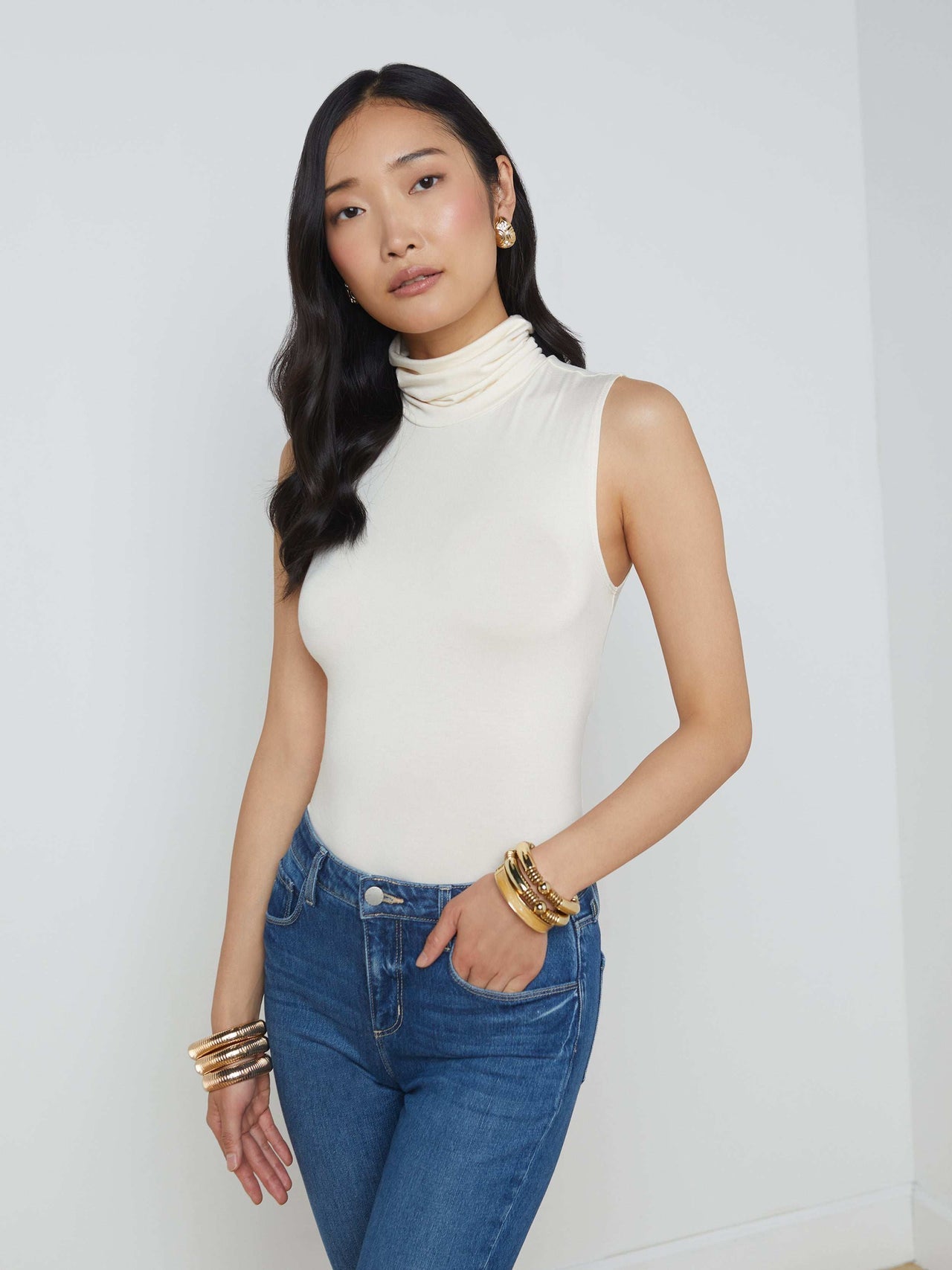Ceci Sleeveless Turtleneck in Vintage White