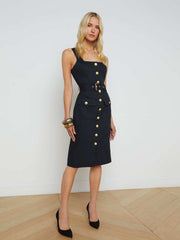 Idy Button-Front Tank Dress in Black/Gold