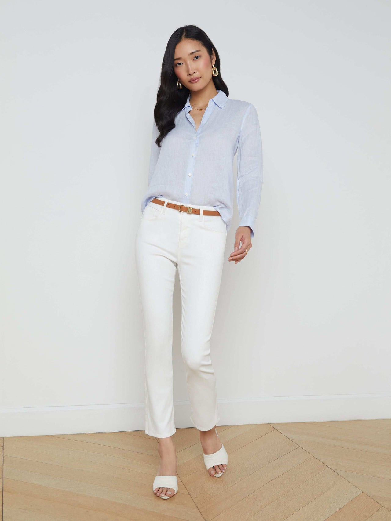 Tyler Long Sleeve Linen Blouse in Cornflower
