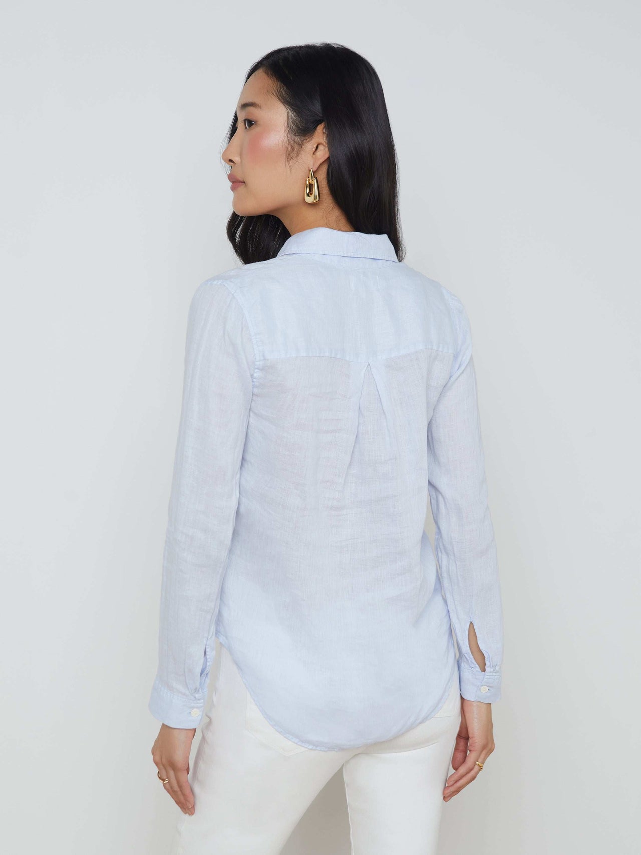 Tyler Long Sleeve Linen Blouse in Cornflower