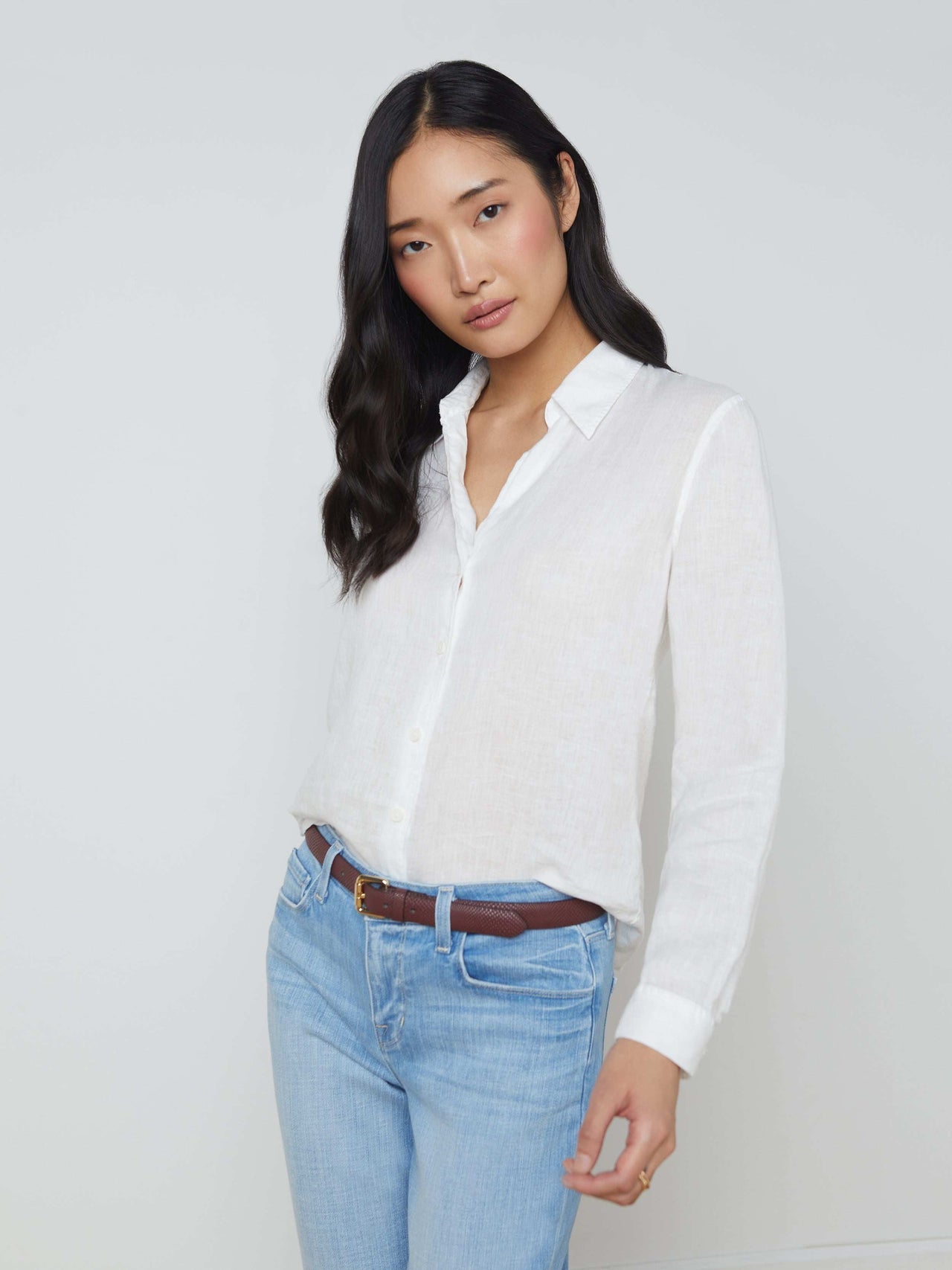 Tyler Long Sleeve Linen Blouse in White