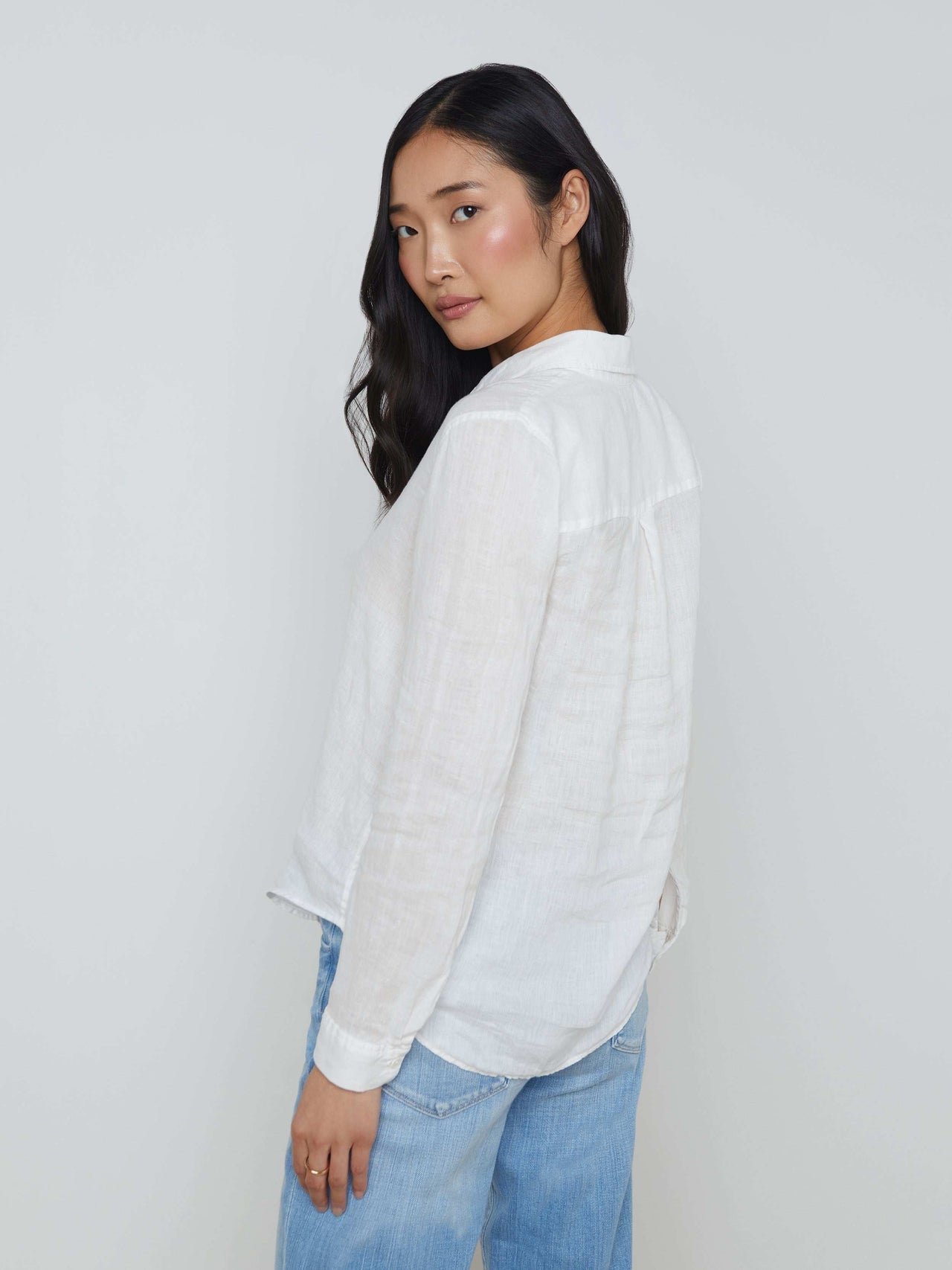 Tyler Long Sleeve Linen Blouse in White