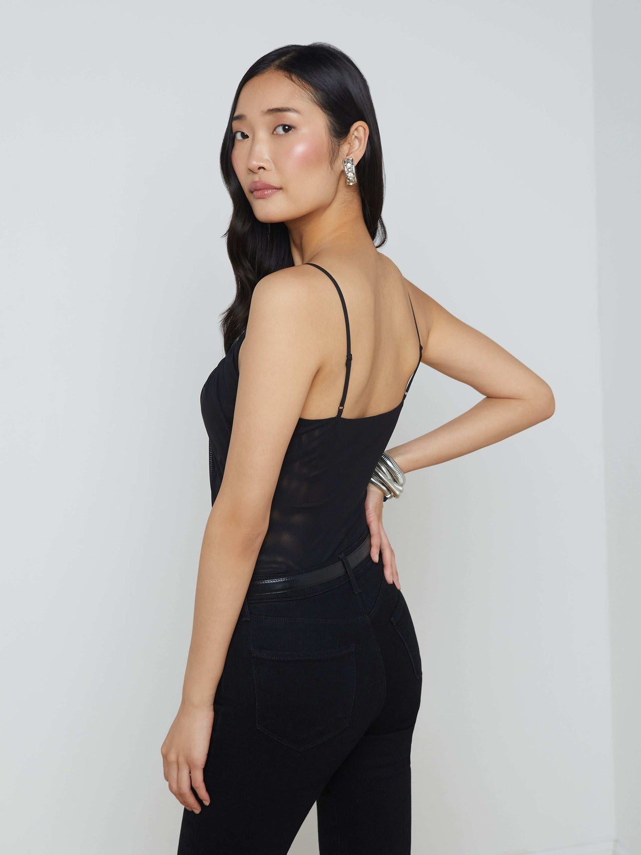 Gelina Ruched Bodysuit in Black