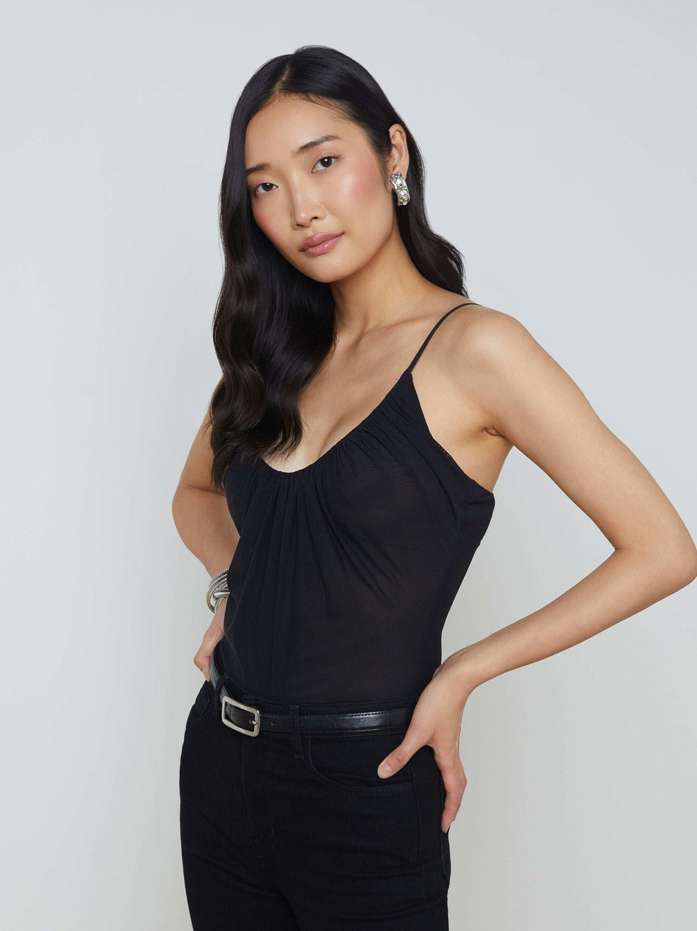 Gelina Ruched Bodysuit in Black