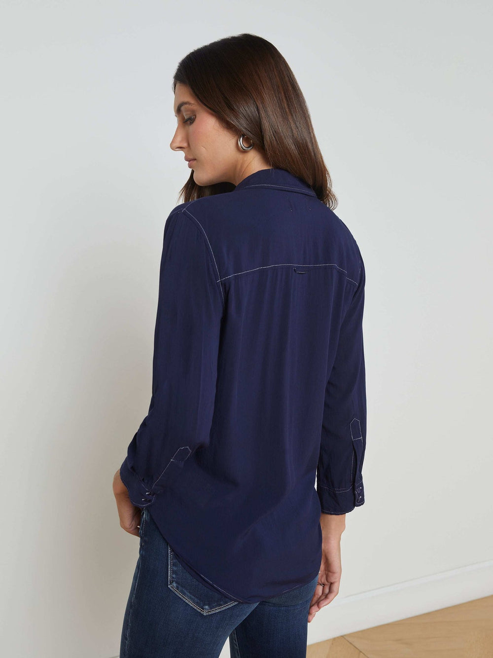 Marlene Blouse in Navy/White Contrast