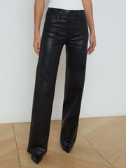 Clayton Coated High-Rise Wide-Leg Jean in Noir Coated