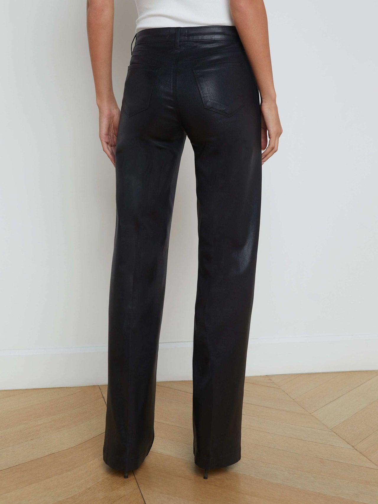 Clayton Coated High-Rise Wide-Leg Jean in Noir Coated