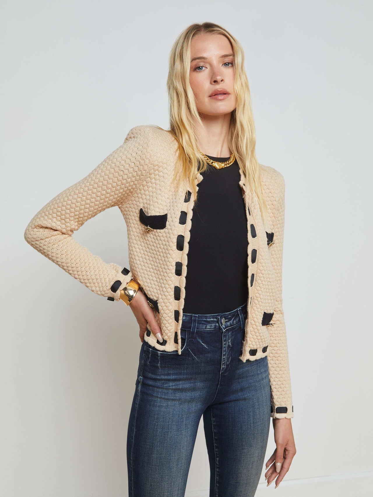 Astor Cardigan in Biscuit/Black