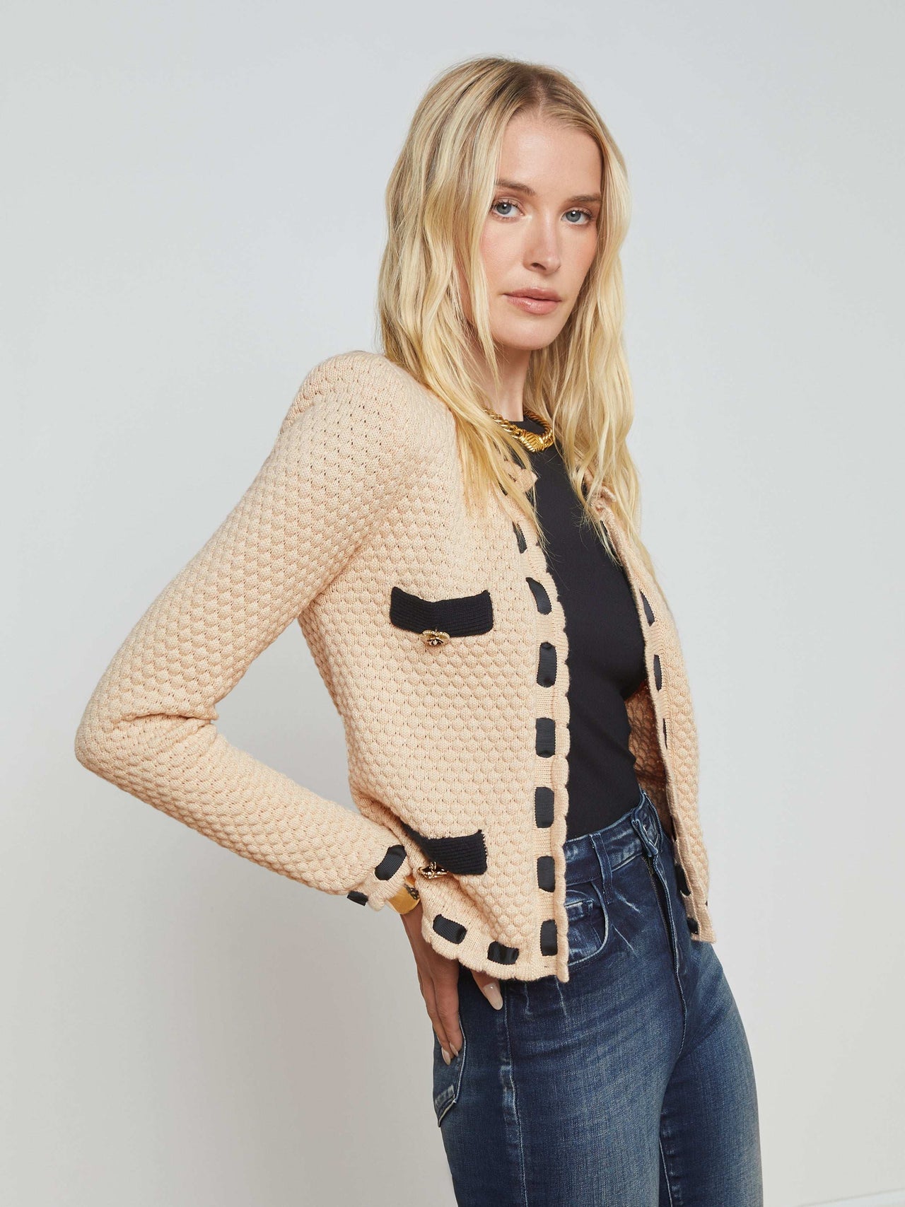 Astor Cardigan in Biscuit/Black