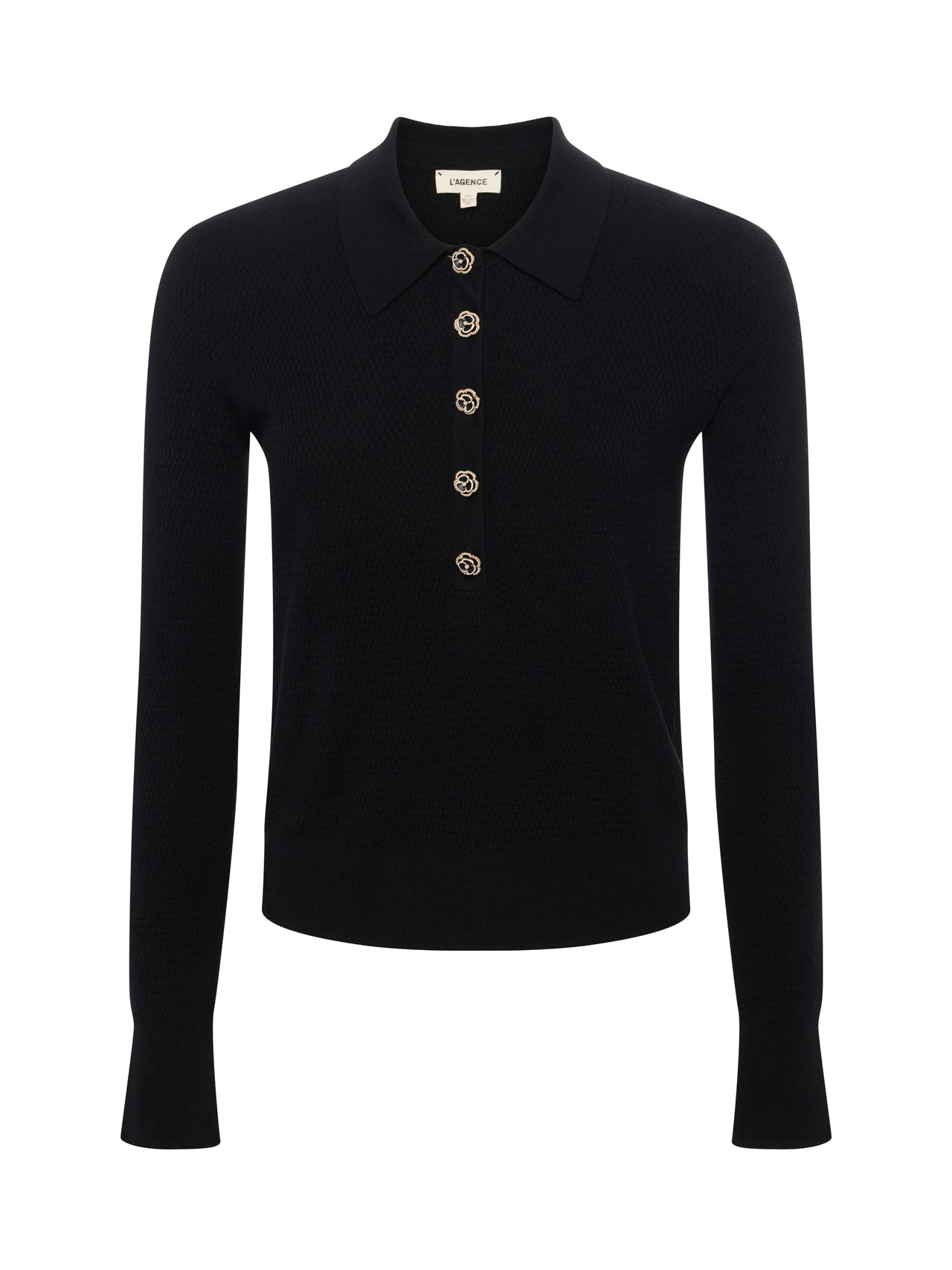 Sterling Long Sleeve Sweater in Black/Jewel Button
