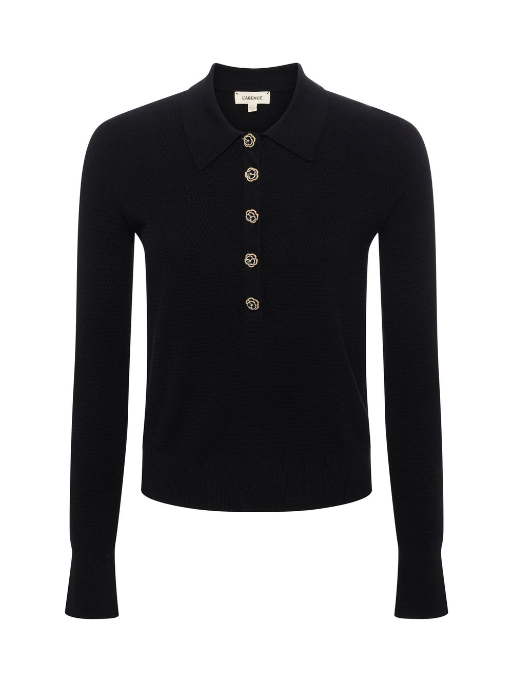 Sterling Long Sleeve Sweater in Black/Jewel Button