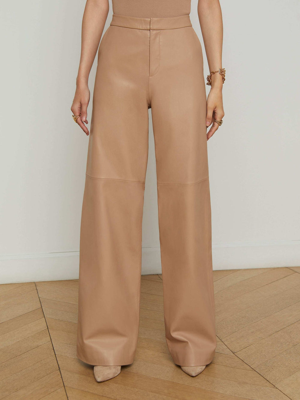Livvy Leather Straight-Leg Trouser in Cappuccino