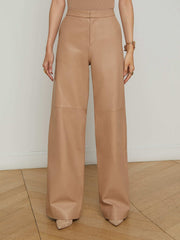 Livvy Leather Straight-Leg Trouser in Cappuccino