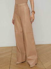 Livvy Leather Straight-Leg Trouser in Cappuccino