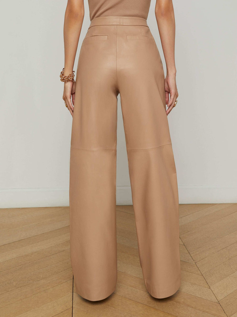 Livvy Leather Straight-Leg Trouser in Cappuccino