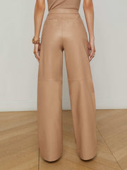 Livvy Leather Straight-Leg Trouser in Cappuccino