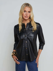 Avina Leather Shirt in Black