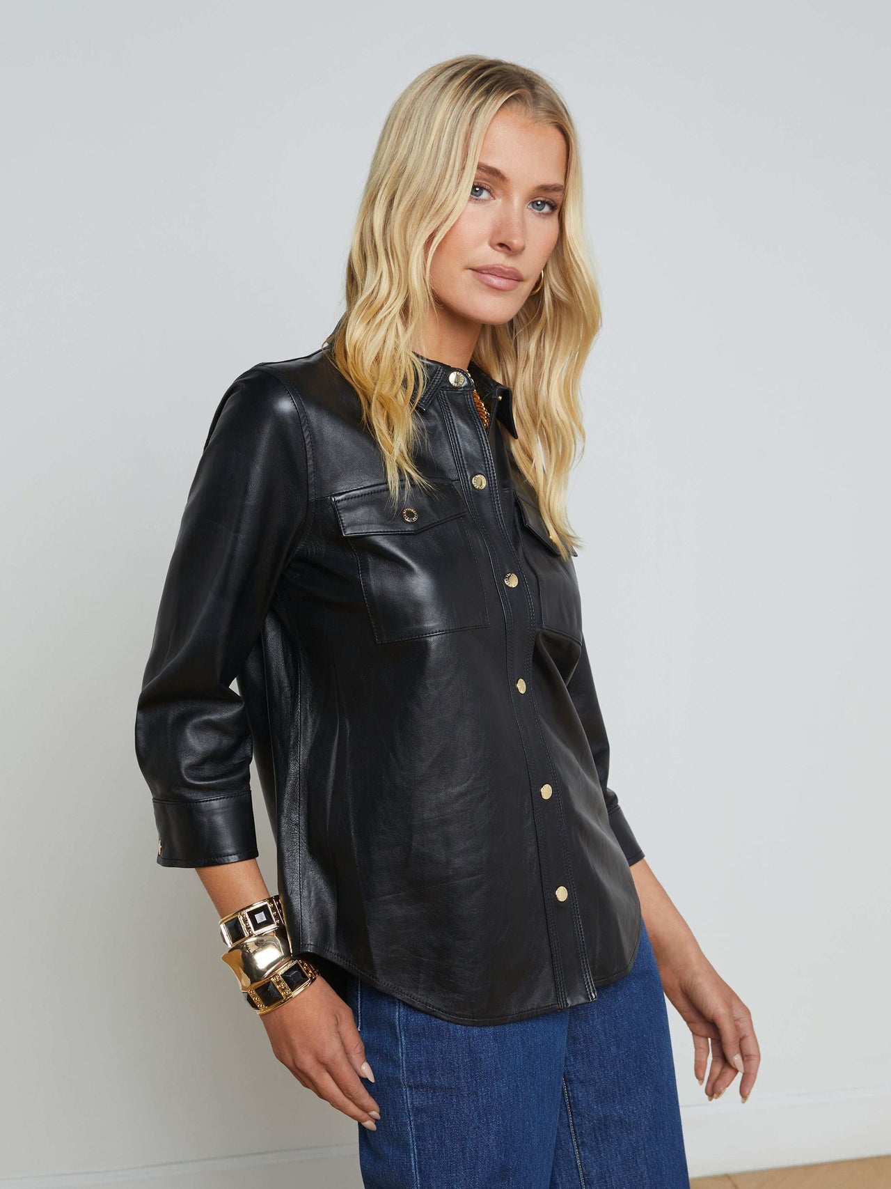 Avina Leather Shirt in Black