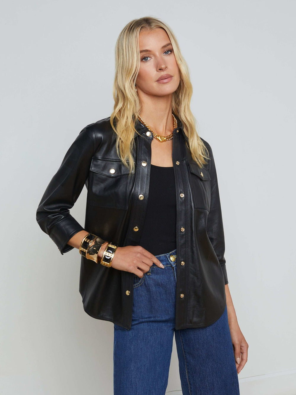 Avina Leather Shirt in Black