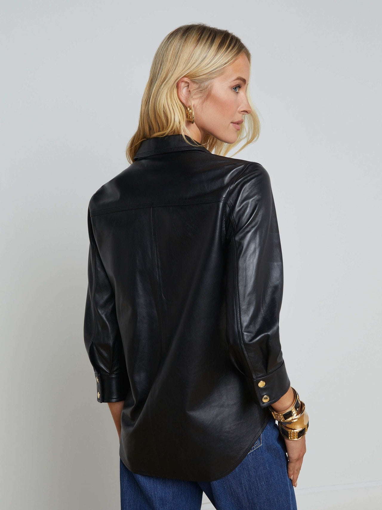 Avina Leather Shirt in Black