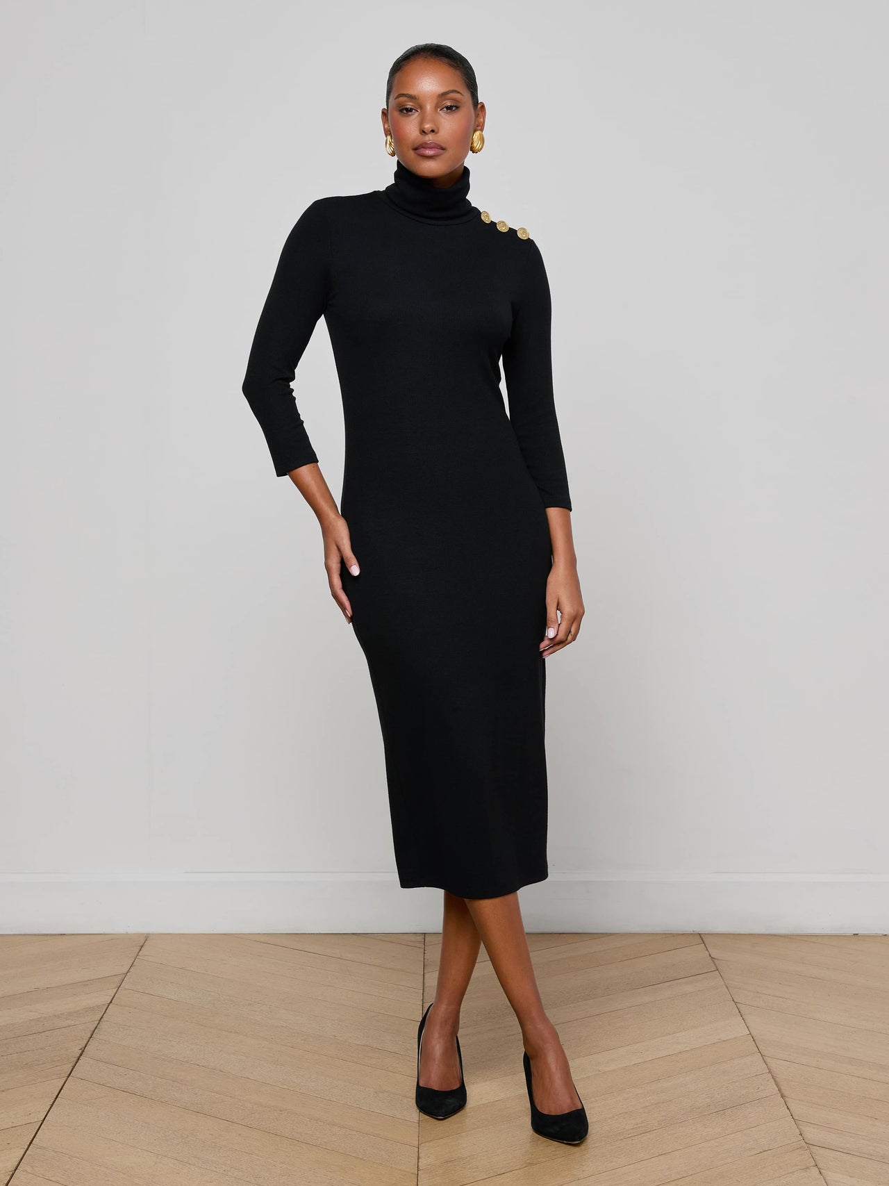 Voletta Turtleneck Knit Dress in Black