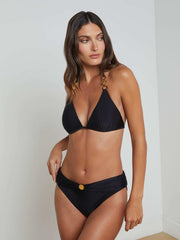 Annabelle Triangle Bikini Top in Black/Gold Coin