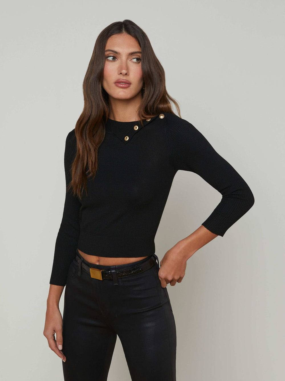 Kamdyn Cropped Turtleneck in Black/Gold