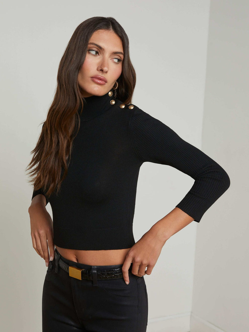 Kamdyn Cropped Turtleneck in Black/Gold