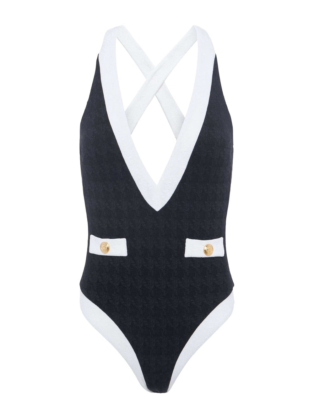 Lisa Plunge One-Piece Swimsuit in Black/White