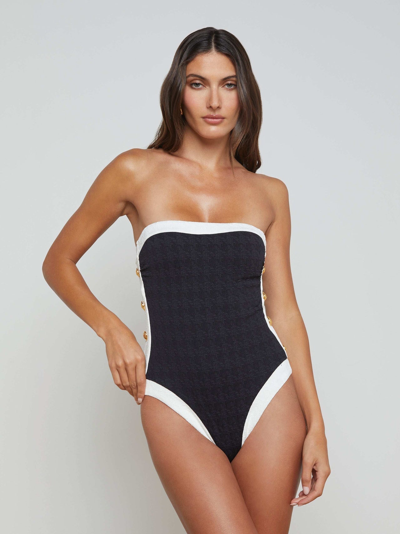 Tory Bandeau One-Piece Swimsuit in Black/White