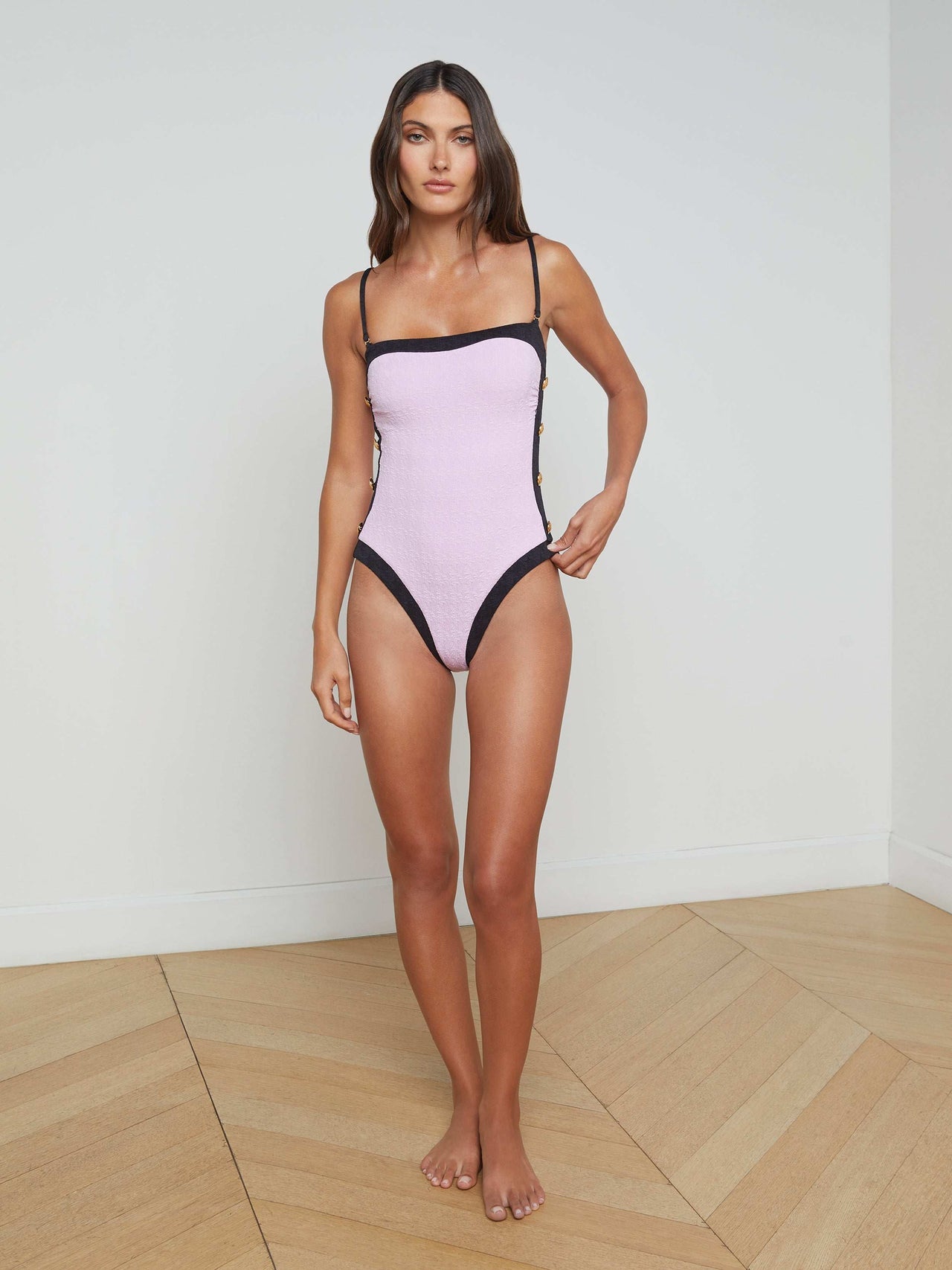 Tory Bandeau One-Piece Swimsuit in Light Violet/Black