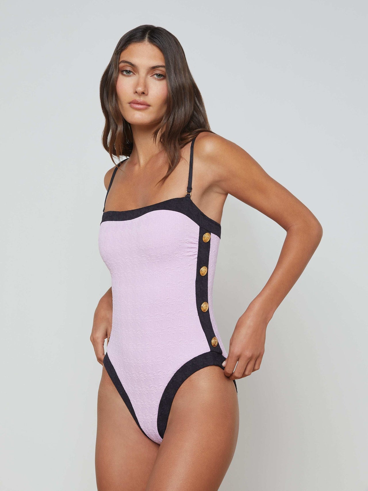 Tory Bandeau One-Piece Swimsuit in Light Violet/Black