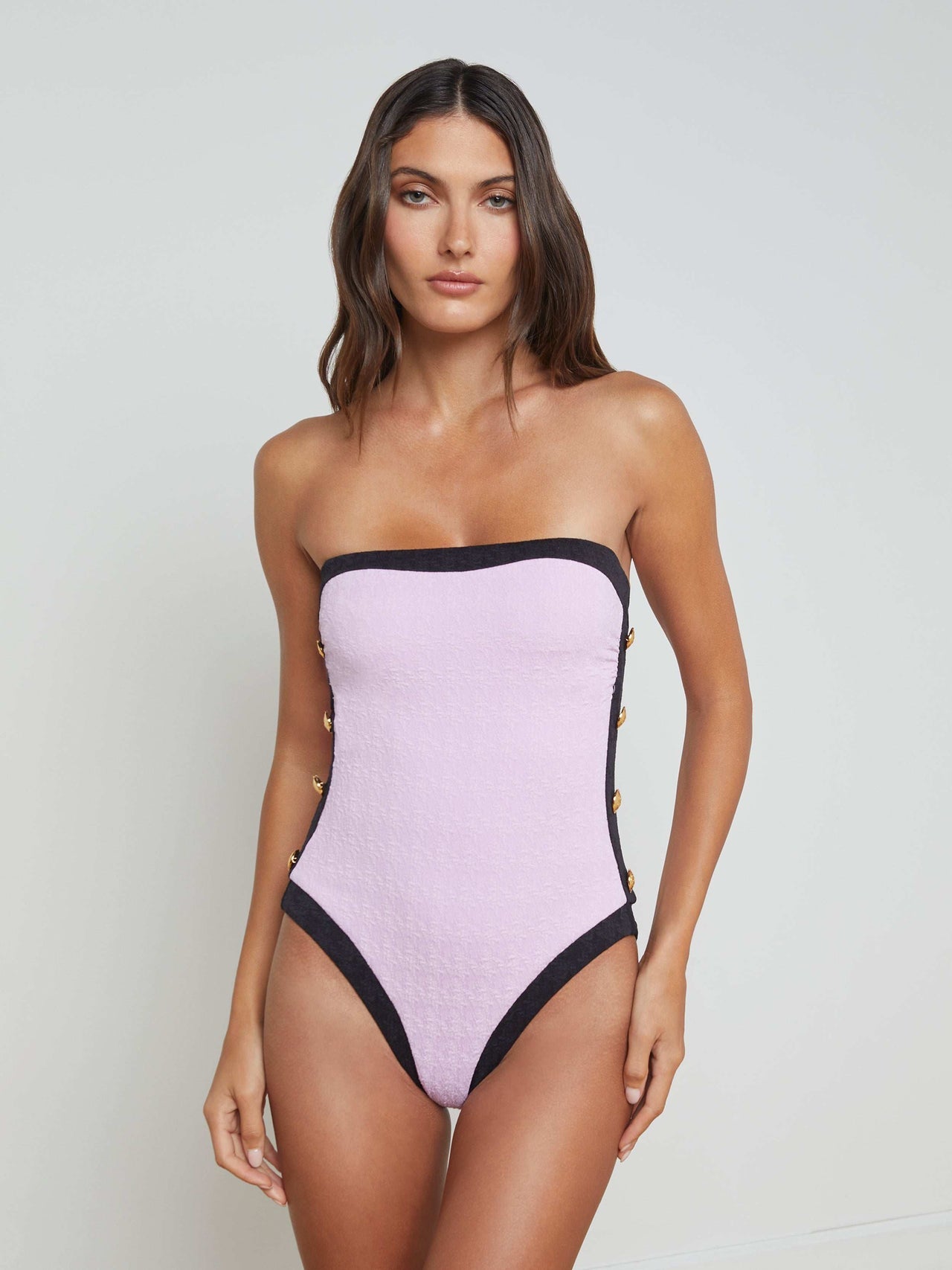 Tory Bandeau One-Piece Swimsuit in Light Violet/Black