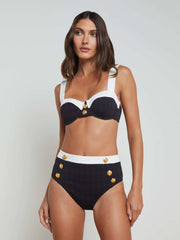 Vanessa High-Waisted Bikini Bottom in Black/White