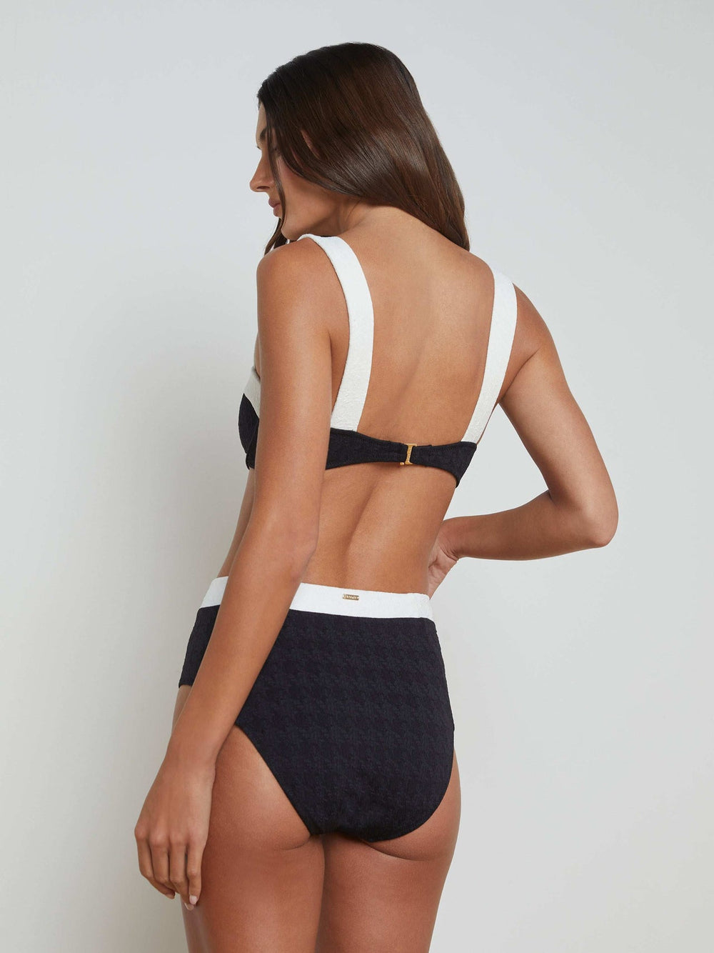 Vanessa High-Waisted Bikini Bottom in Black/White