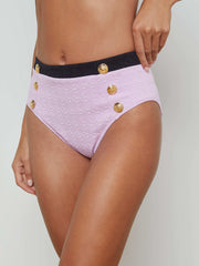 Vanessa High-Waisted Bikini Bottom in Light Violet/Black