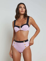 Vanessa High-Waisted Bikini Bottom in Light Violet/Black
