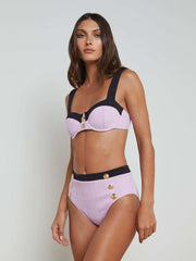 Vanessa High-Waisted Bikini Bottom in Light Violet/Black