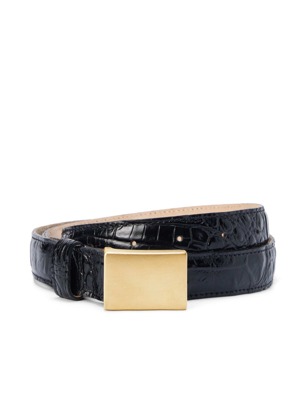Amis Belt in Black Croc Embossed/Gold