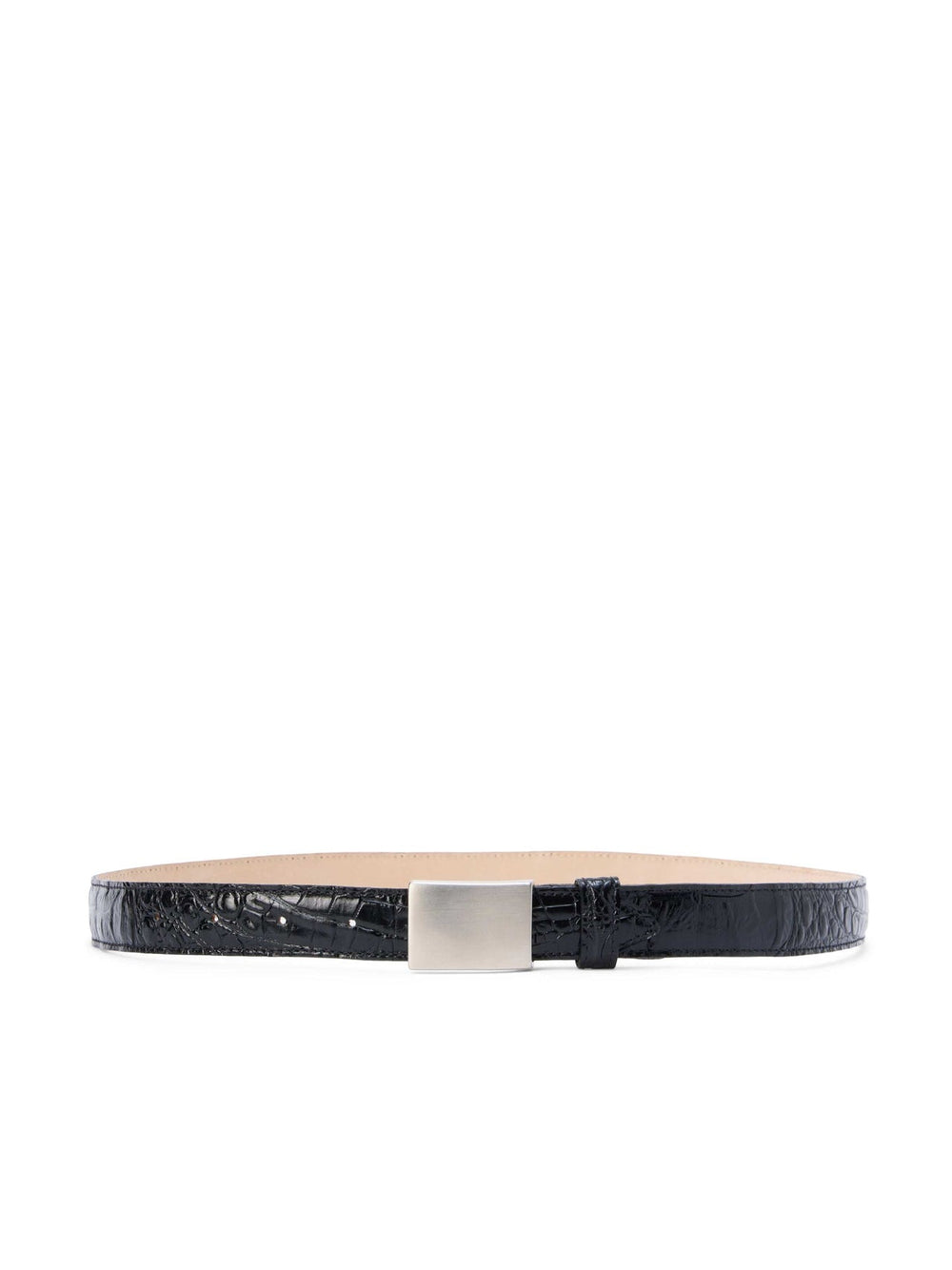 Amis Belt in Black Croc Embossed/Silver