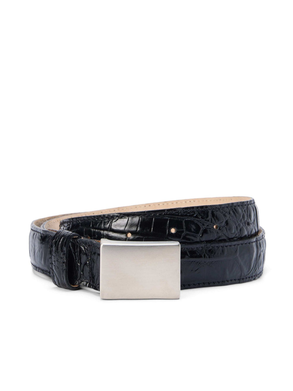 Amis Belt in Black Croc Embossed/Silver