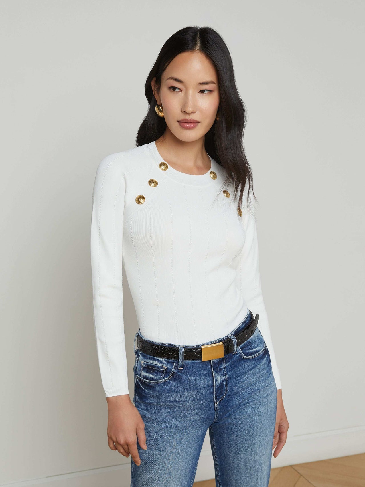 Gretchen Pullover in White/Gold