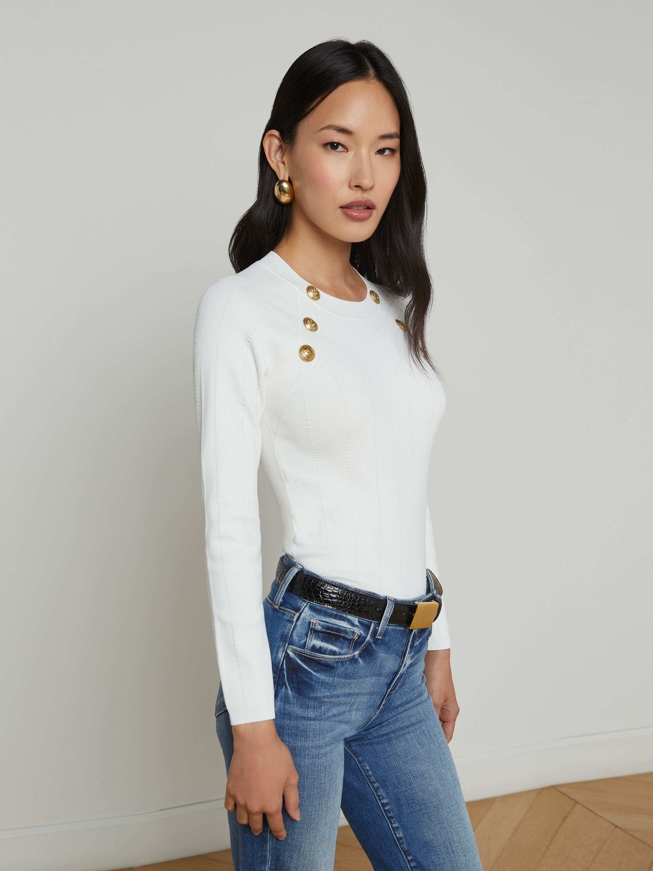 Gretchen Pullover in White/Gold