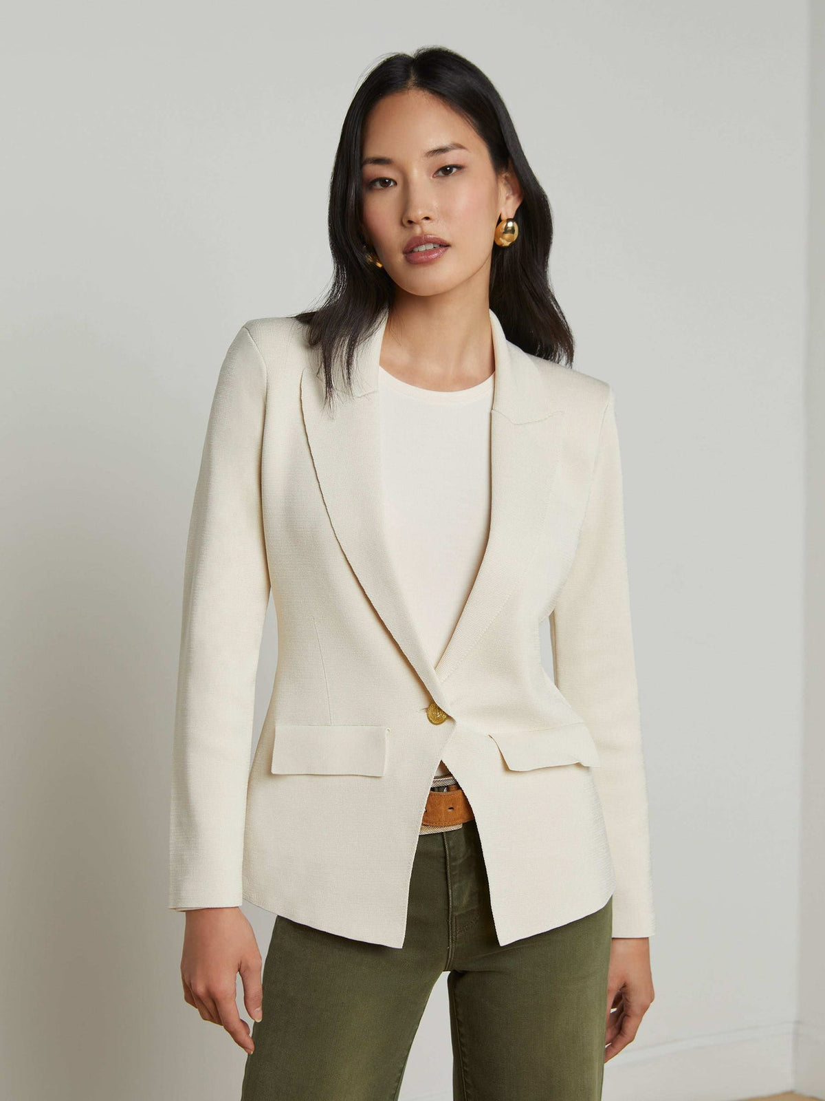 Chamberlain Knit Blazer in Ivory/Gold