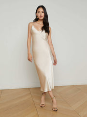 Seridie Silk Slip Dress in Champagne