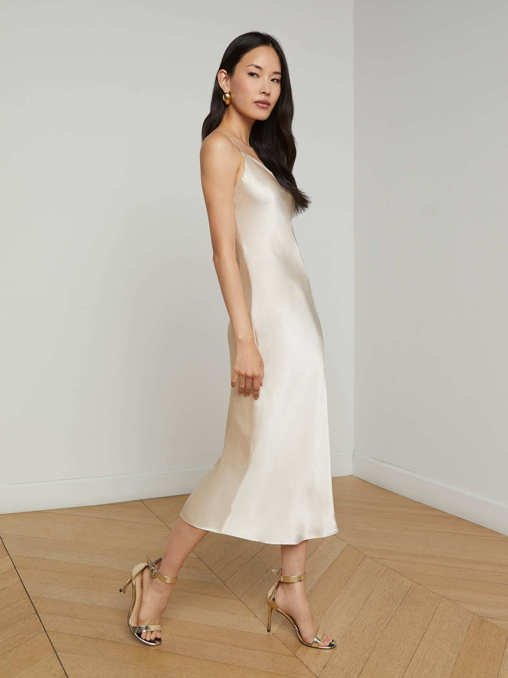 Seridie Silk Slip Dress in Champagne